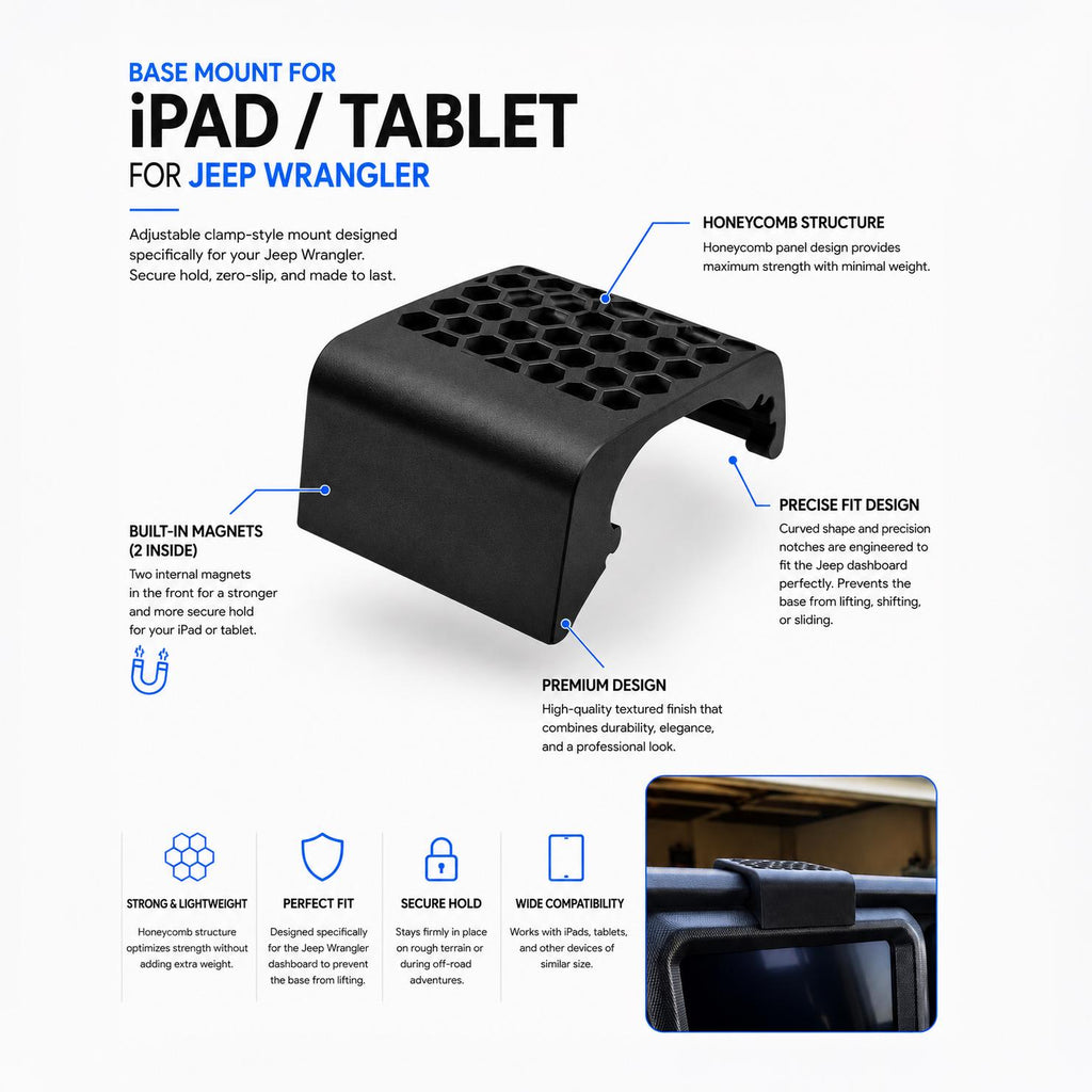 iPad / Tablet Mount For Jeep Wrangler JL and Gladiator JT 2018-2025