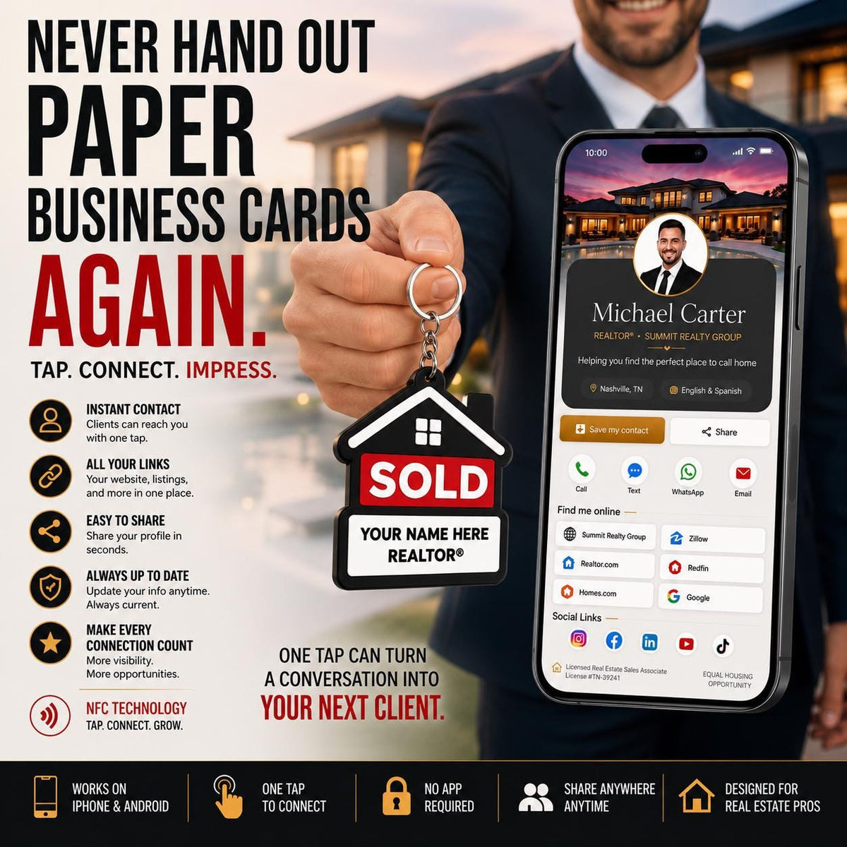 Realtor NFC keychain digital business card